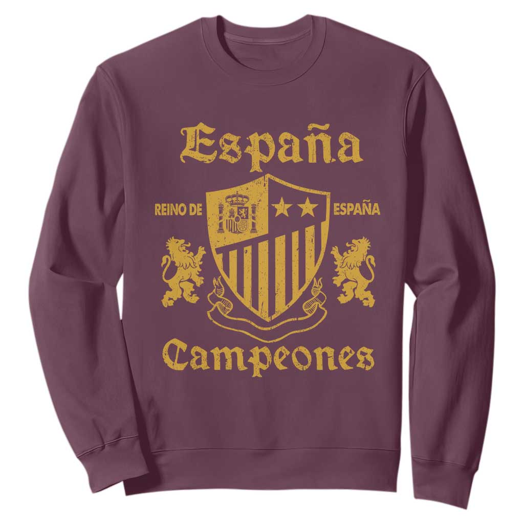 Reino De Espana Campeones Crest Graphic Sweatshirt Vintage Spain Champions 2 Stars Spanish Pride Sports Fan