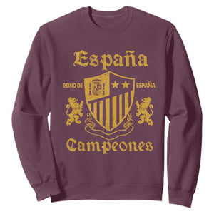 Reino De Espana Campeones Crest Graphic Sweatshirt Vintage Spain Champions 2 Stars Spanish Pride Sports Fan