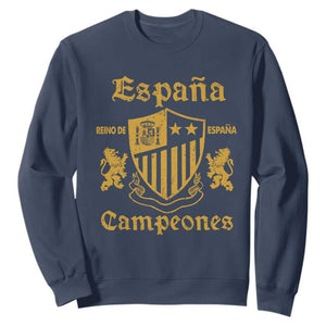 Reino De Espana Campeones Crest Graphic Sweatshirt Vintage Spain Champions 2 Stars Spanish Pride Sports Fan
