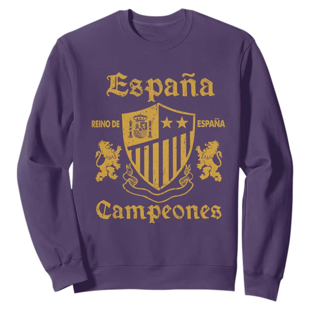 Reino De Espana Campeones Crest Graphic Sweatshirt Vintage Spain Champions 2 Stars Spanish Pride Sports Fan