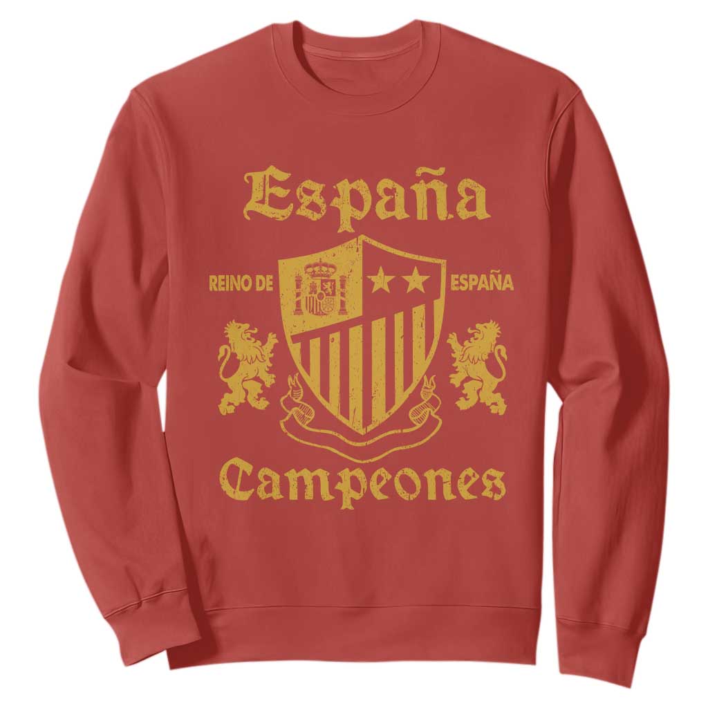 Reino De Espana Campeones Crest Graphic Sweatshirt Vintage Spain Champions 2 Stars Spanish Pride Sports Fan