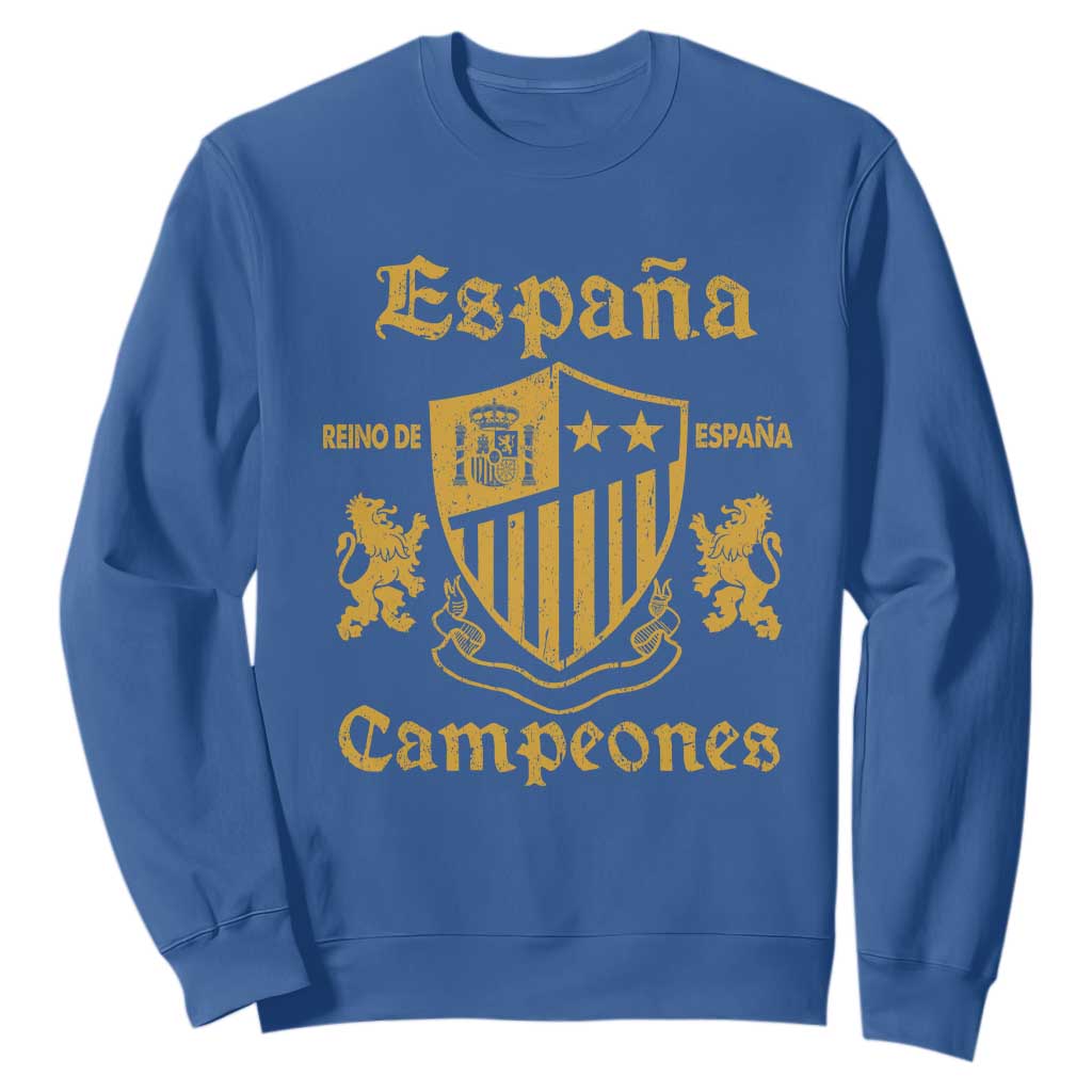Reino De Espana Campeones Crest Graphic Sweatshirt Vintage Spain Champions 2 Stars Spanish Pride Sports Fan