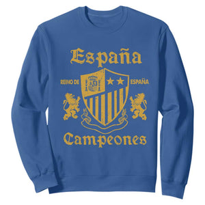 Reino De Espana Campeones Crest Graphic Sweatshirt Vintage Spain Champions 2 Stars Spanish Pride Sports Fan