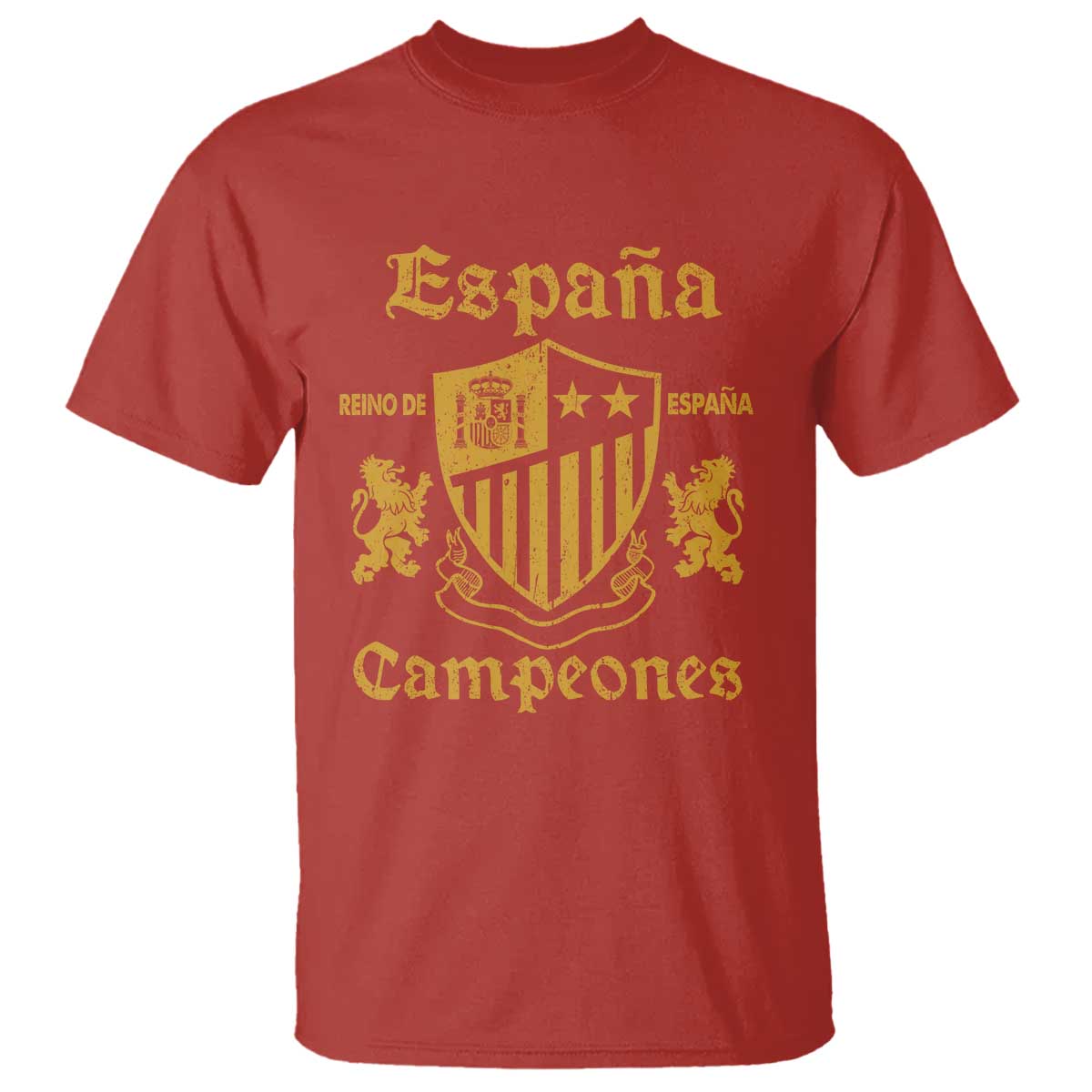 Reino De Espana Campeones Crest Graphic T Shirt Vintage Spain Champions 2 Stars Spanish Pride Sports Fan TS02 Red Print Your Wear