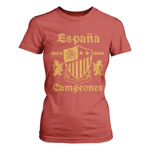Reino De Espana Campeones Crest Graphic T Shirt For Women Vintage Spain Champions 2 Stars Spanish Pride Sports Fan