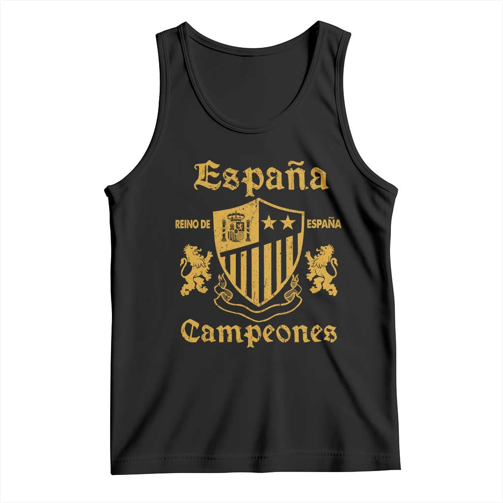 Reino De Espana Campeones Crest Graphic Tank Top Vintage Spain Champions 2 Stars Spanish Pride Sports Fan TS02 Black Print Your Wear