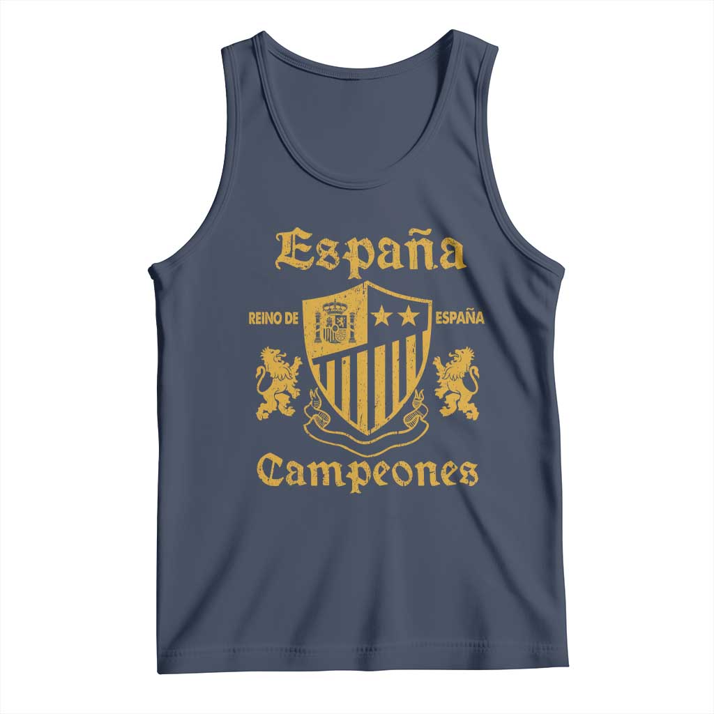 Reino De Espana Campeones Crest Graphic Tank Top Vintage Spain Champions 2 Stars Spanish Pride Sports Fan