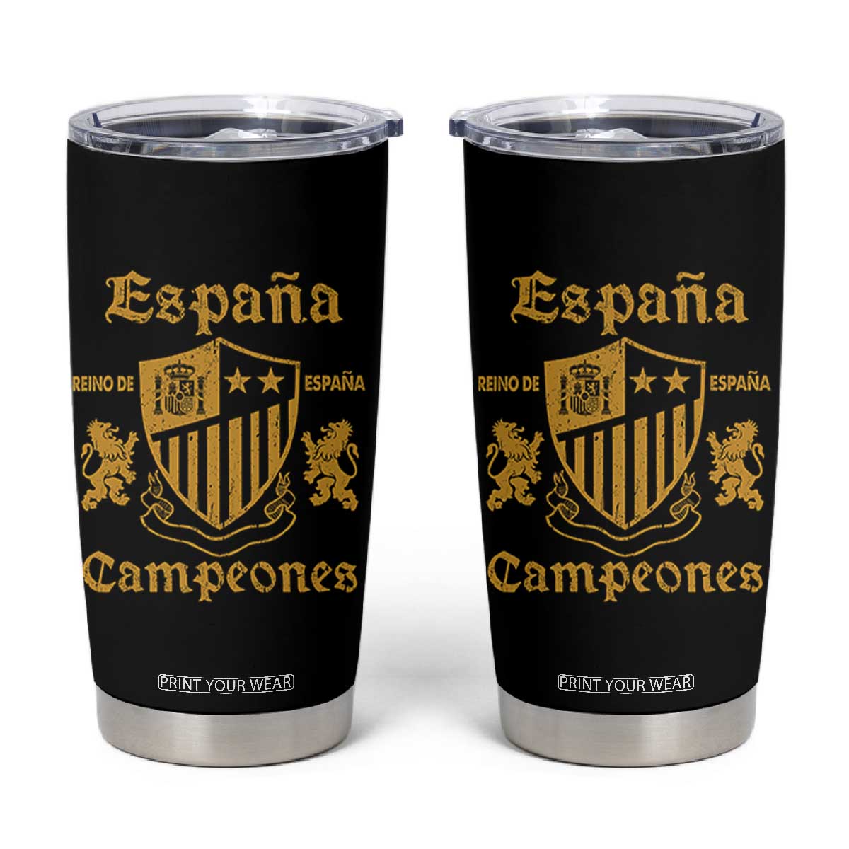 Reino De Espana Campeones Crest Graphic Tumbler Cup Vintage Spain Champions 2 Stars Spanish Pride Sports Fan TS02 Black Print Your Wear
