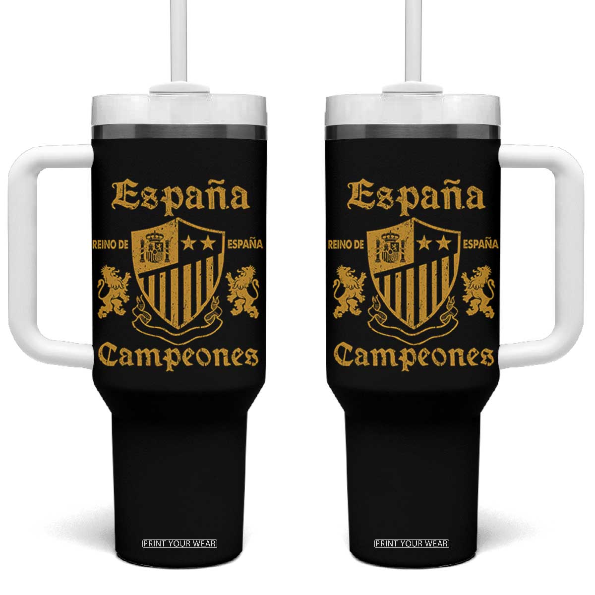 Reino De Espana Campeones Crest Graphic Tumbler With Handle Vintage Spain Champions 2 Stars Spanish Pride Sports Fan