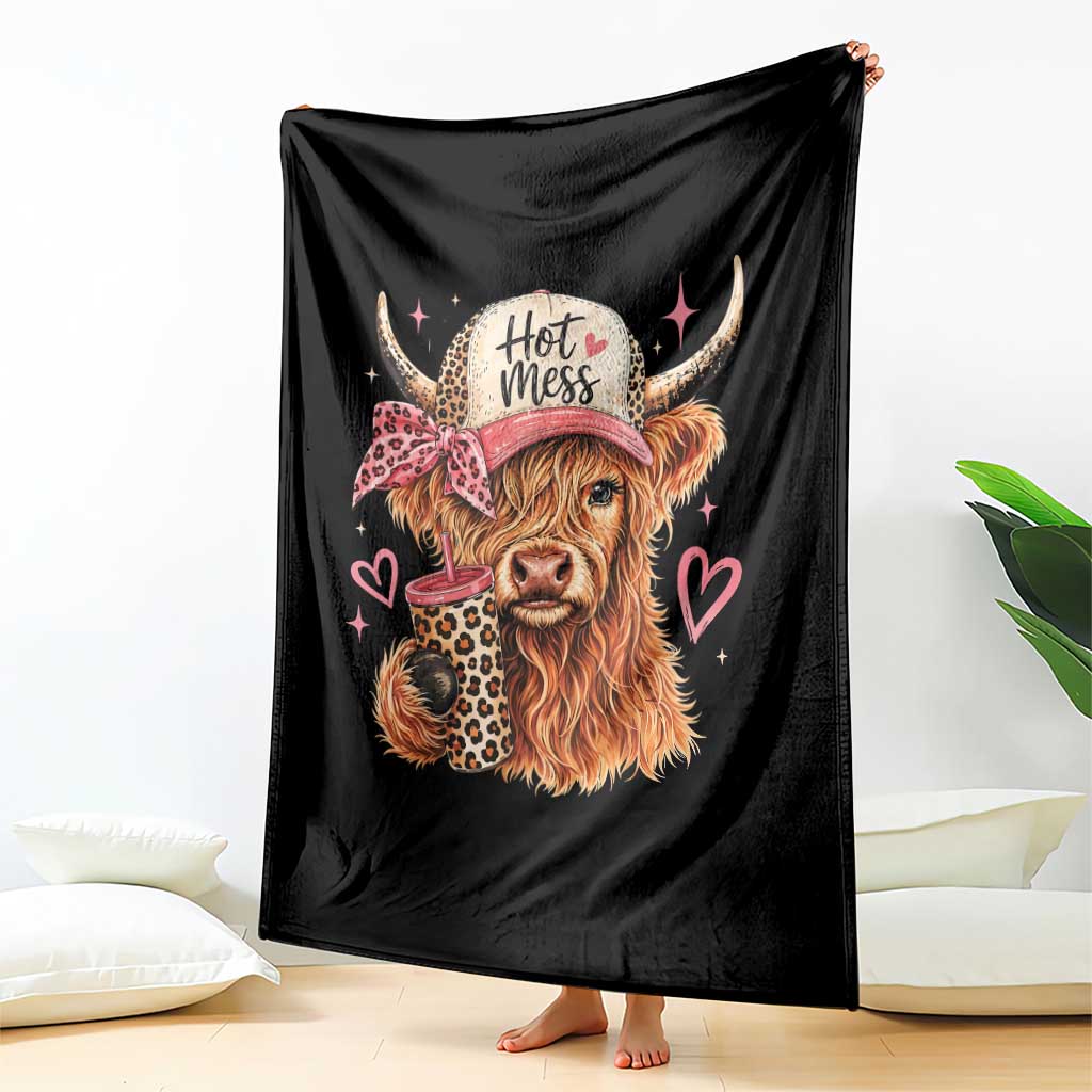 Hot Mess Highland Cow Pink Leopard Coquette Throw Blanket Cute Western Country Mom Life