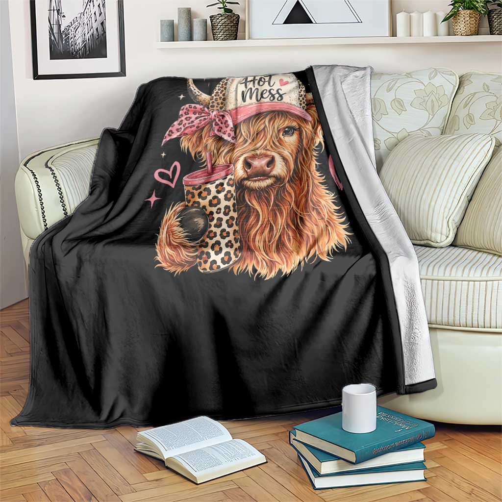 Hot Mess Highland Cow Pink Leopard Coquette Throw Blanket Cute Western Country Mom Life