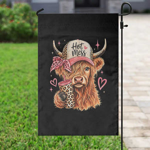 Hot Mess Highland Cow Pink Leopard Coquette Garden Flag Cute Western Country Mom Life