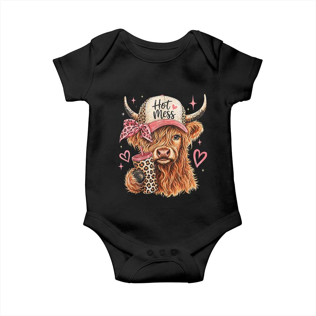 Hot Mess Highland Cow Pink Leopard Coquette Baby Onesie Cute Western Country Mom Life TS02 Black Print Your Wear