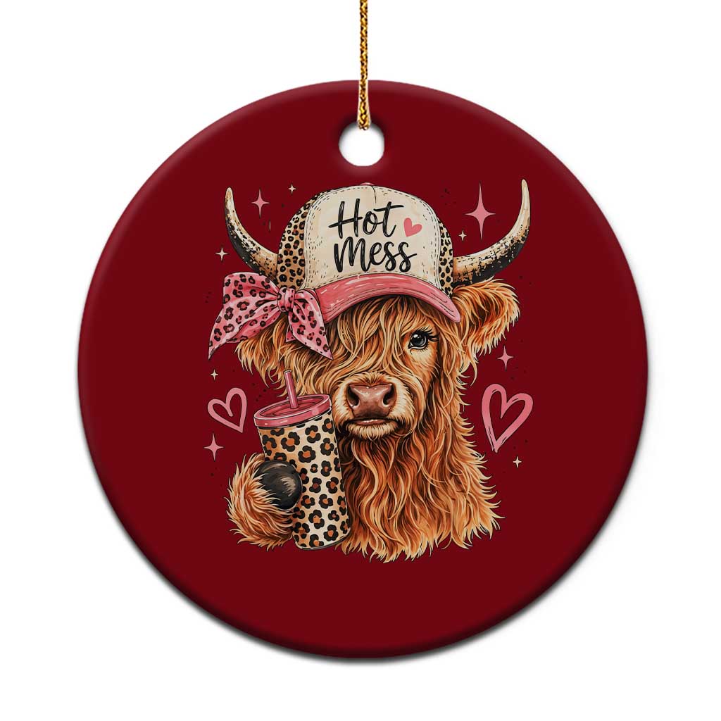 Hot Mess Highland Cow Pink Leopard Coquette Ceramic Ornament Cute Western Country Mom Life TS02 1pc Red Print Your Wear