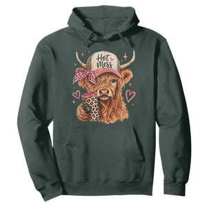 Hot Mess Highland Cow Pink Leopard Coquette Hoodie Cute Western Country Mom Life