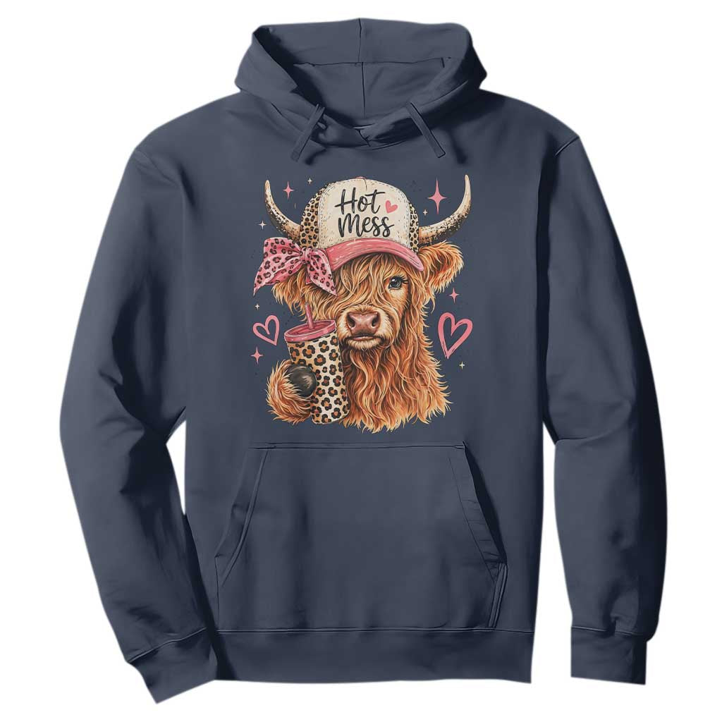 Hot Mess Highland Cow Pink Leopard Coquette Hoodie Cute Western Country Mom Life