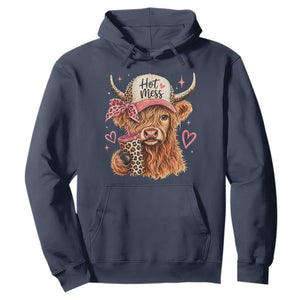 Hot Mess Highland Cow Pink Leopard Coquette Hoodie Cute Western Country Mom Life