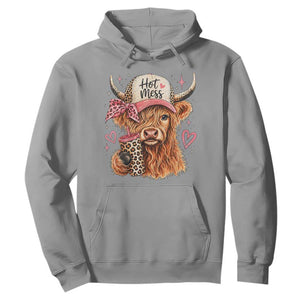 Hot Mess Highland Cow Pink Leopard Coquette Hoodie Cute Western Country Mom Life