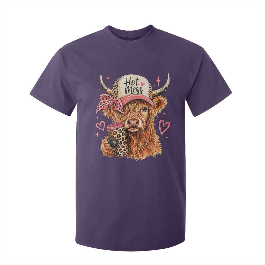 Hot Mess Highland Cow Pink Leopard Coquette T Shirt For Kid Cute Western Country Mom Life