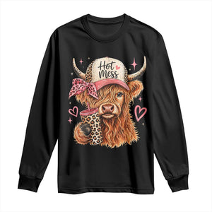 Hot Mess Highland Cow Pink Leopard Coquette Long Sleeve Shirt Cute Western Country Mom Life