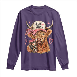 Hot Mess Highland Cow Pink Leopard Coquette Long Sleeve Shirt Cute Western Country Mom Life