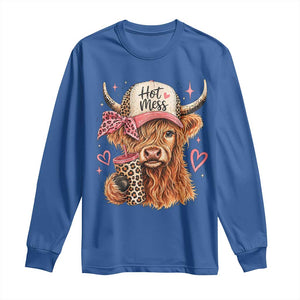Hot Mess Highland Cow Pink Leopard Coquette Long Sleeve Shirt Cute Western Country Mom Life