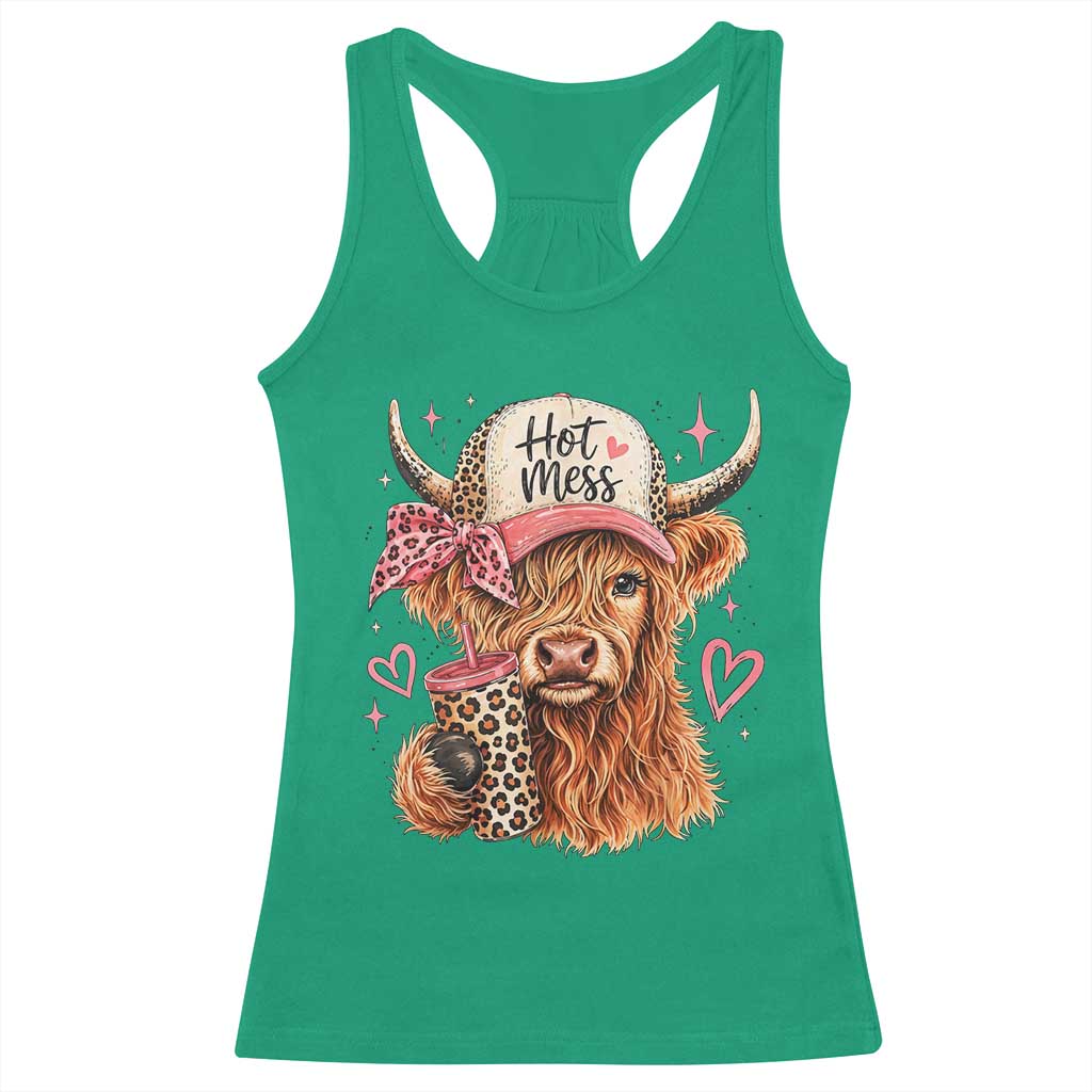 Hot Mess Highland Cow Pink Leopard Coquette Racerback Tank Top Cute Western Country Mom Life