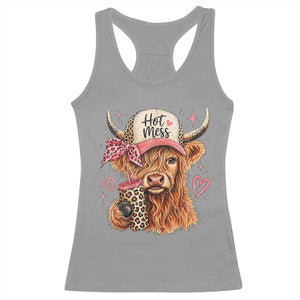 Hot Mess Highland Cow Pink Leopard Coquette Racerback Tank Top Cute Western Country Mom Life