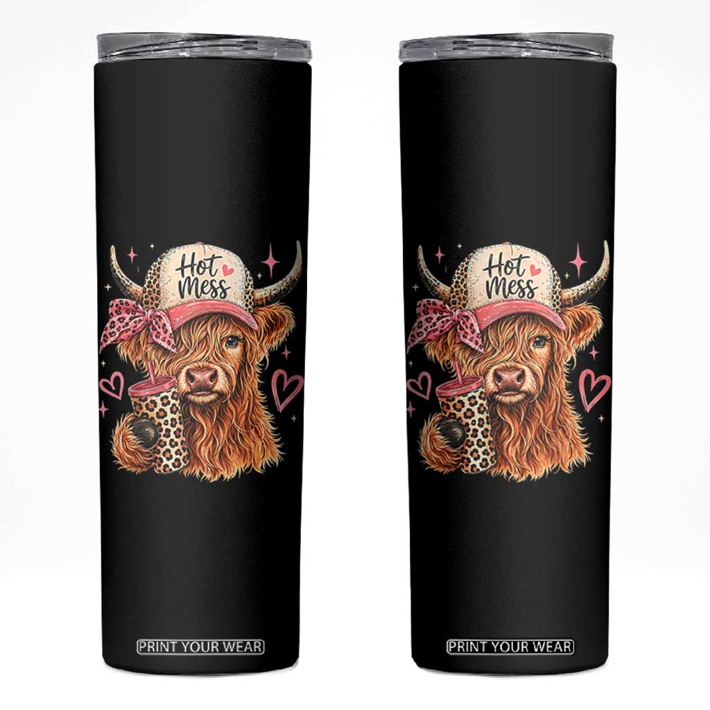 Hot Mess Highland Cow Pink Leopard Coquette Skinny Tumbler Cute Western Country Mom Life TS02 Black Print Your Wear