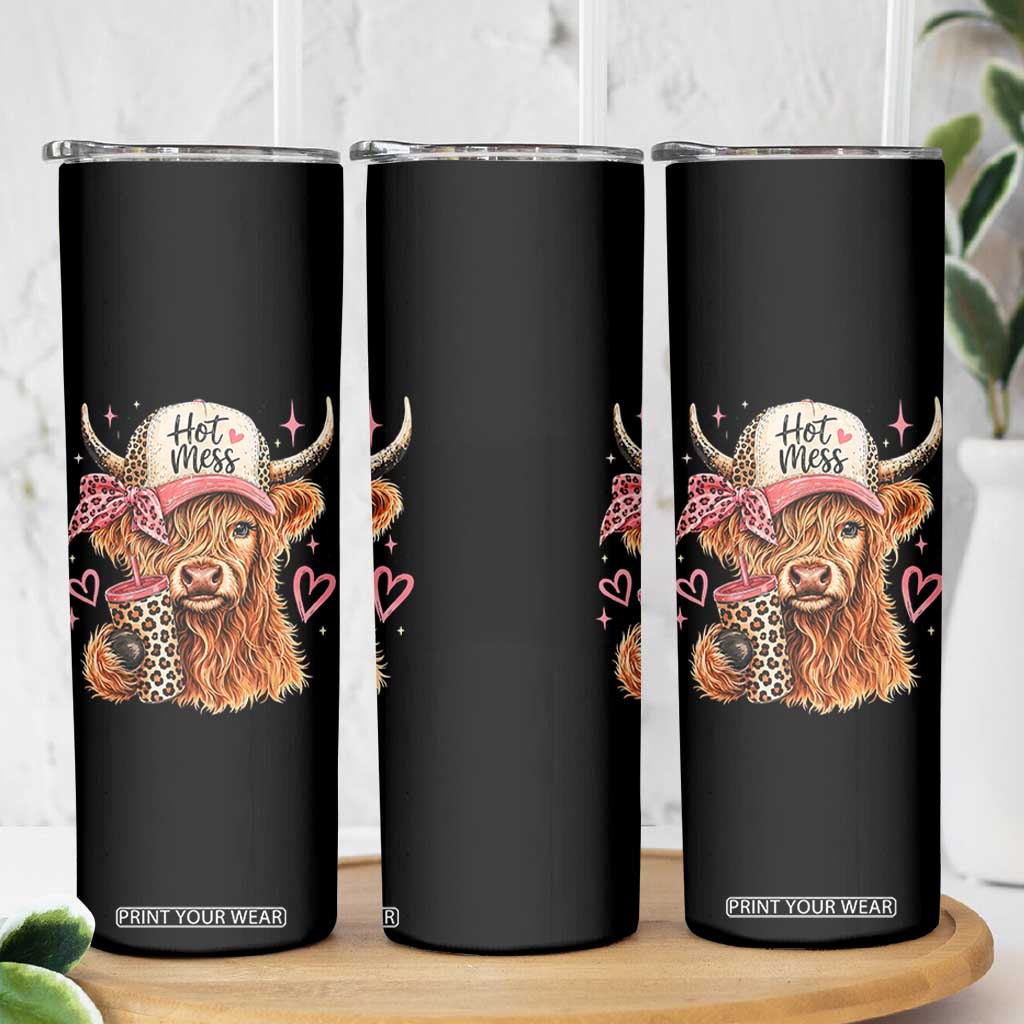 Hot Mess Highland Cow Pink Leopard Coquette Skinny Tumbler Cute Western Country Mom Life