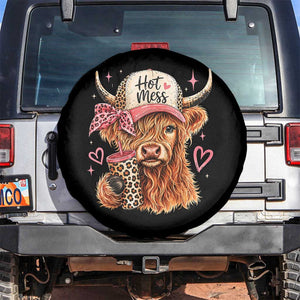 Hot Mess Highland Cow Pink Leopard Coquette Spare Tire Cover Cute Western Country Mom Life