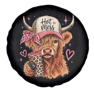 Hot Mess Highland Cow Pink Leopard Coquette Spare Tire Cover Cute Western Country Mom Life