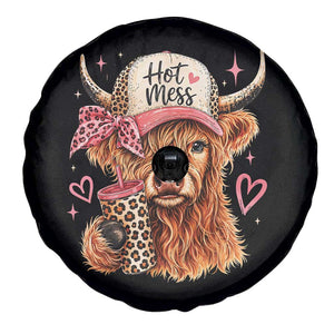 Hot Mess Highland Cow Pink Leopard Coquette Spare Tire Cover Cute Western Country Mom Life