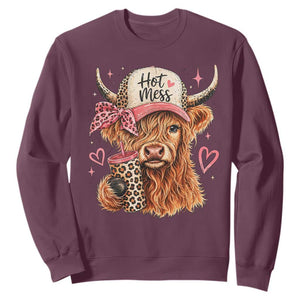 Hot Mess Highland Cow Pink Leopard Coquette Sweatshirt Cute Western Country Mom Life