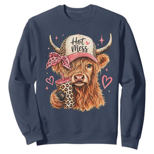 Hot Mess Highland Cow Pink Leopard Coquette Sweatshirt Cute Western Country Mom Life