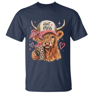Hot Mess Highland Cow Pink Leopard Coquette T Shirt Cute Western Country Mom Life