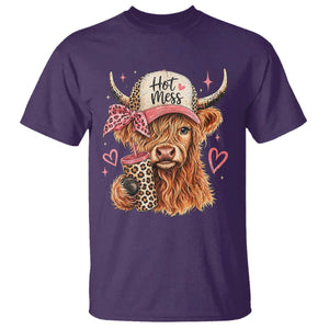 Hot Mess Highland Cow Pink Leopard Coquette T Shirt Cute Western Country Mom Life