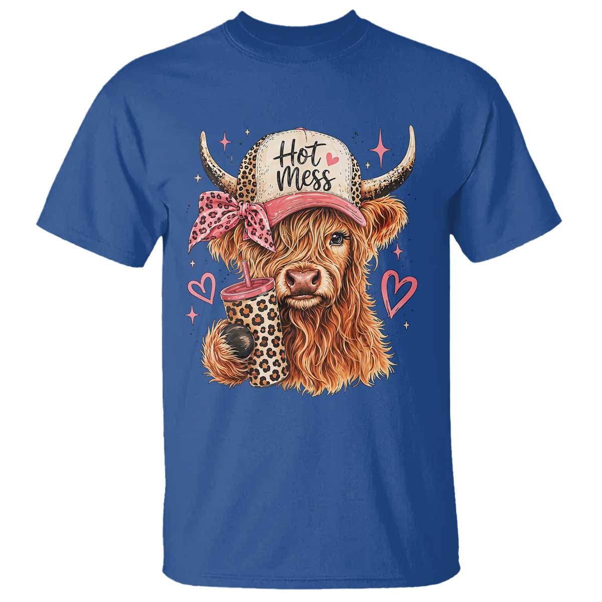 Hot Mess Highland Cow Pink Leopard Coquette T Shirt Cute Western Country Mom Life