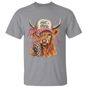 Hot Mess Highland Cow Pink Leopard Coquette T Shirt Cute Western Country Mom Life
