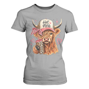 Hot Mess Highland Cow Pink Leopard Coquette T Shirt For Women Cute Western Country Mom Life