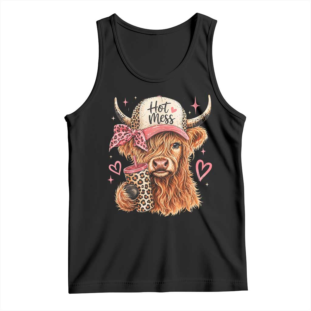 Hot Mess Highland Cow Pink Leopard Coquette Tank Top Cute Western Country Mom Life TS02 Black Print Your Wear
