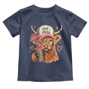 Hot Mess Highland Cow Pink Leopard Coquette Toddler T Shirt Cute Western Country Mom Life