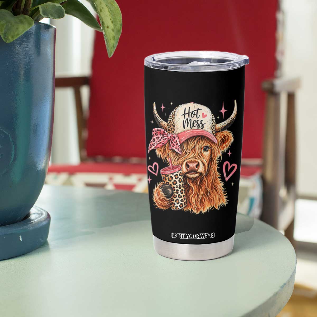 Hot Mess Highland Cow Pink Leopard Coquette Tumbler Cup Cute Western Country Mom Life