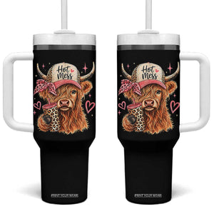 Hot Mess Highland Cow Pink Leopard Coquette Tumbler With Handle Cute Western Country Mom Life