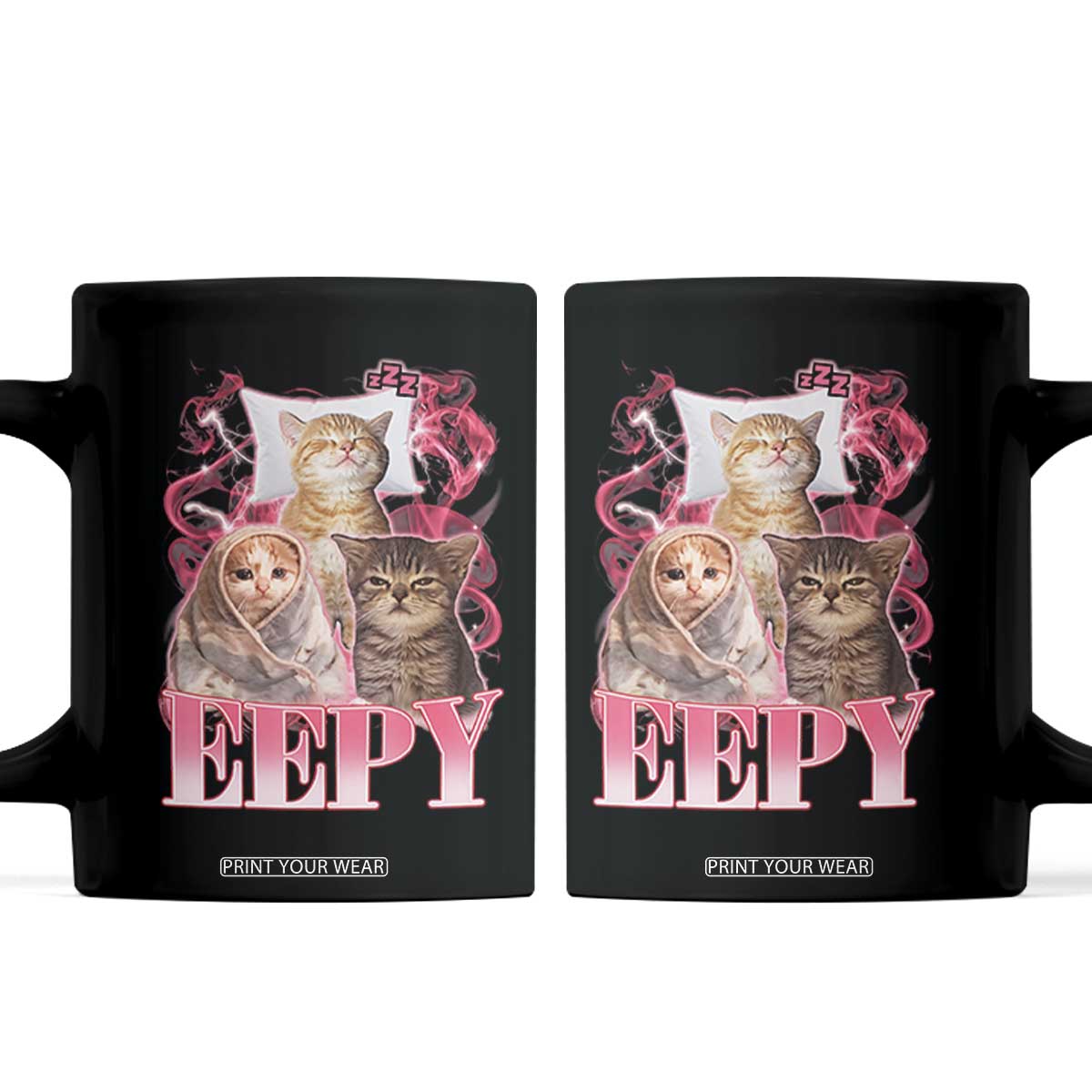 Eepy Sleepy Cats Y2K Bootleg Meme Graphic Coffee Mug Funny Internet Culture Humor TS02 Black Print Your Wear