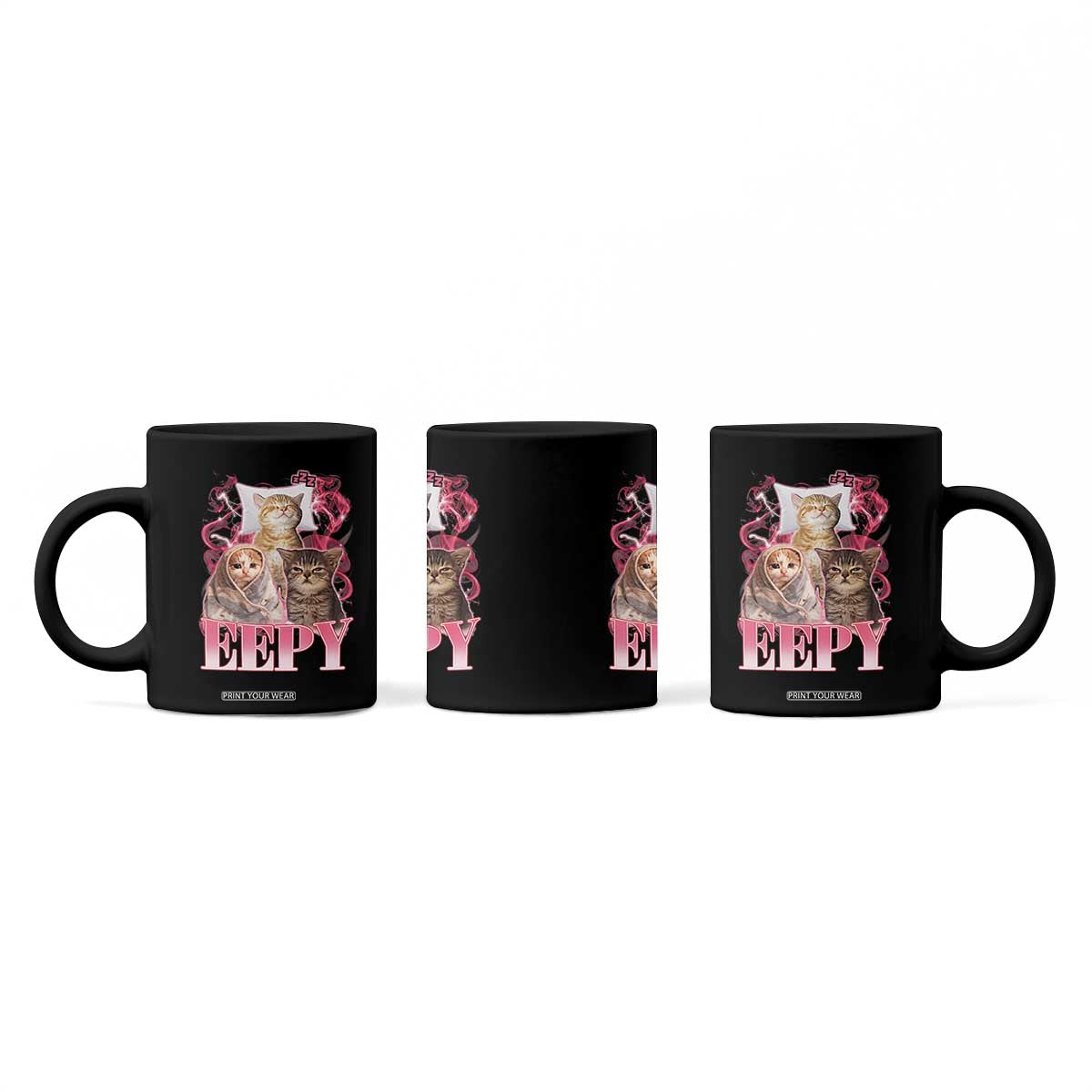 Eepy Sleepy Cats Y2K Bootleg Meme Graphic Coffee Mug Funny Internet Culture Humor