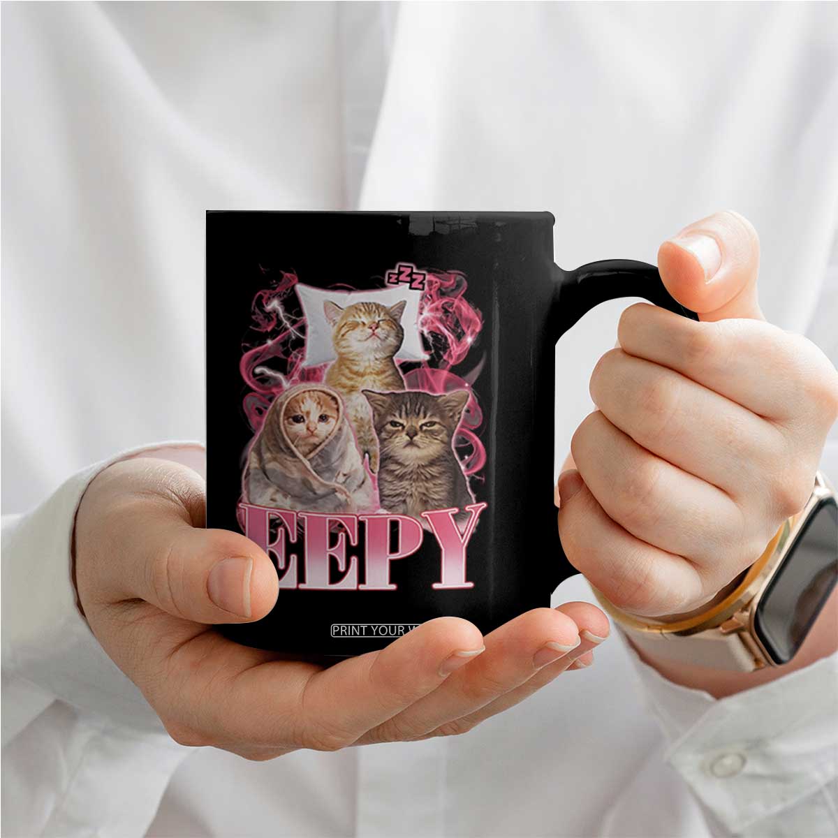 Eepy Sleepy Cats Y2K Bootleg Meme Graphic Coffee Mug Funny Internet Culture Humor