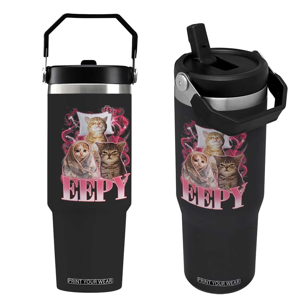 Eepy Sleepy Cats Y2K Bootleg Meme Graphic Flip Straw Tumbler Funny Internet Culture Humor TS02 One Size: 30 oz Black Print Your Wear