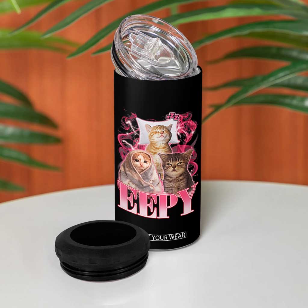 Eepy Sleepy Cats Y2K Bootleg Meme Graphic 4 in 1 Can Cooler Tumbler Funny Internet Culture Humor