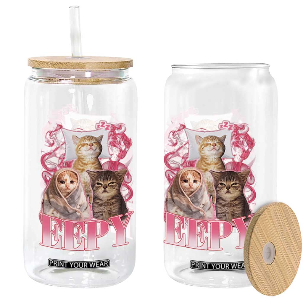 Eepy Sleepy Cats Y2K Bootleg Meme Graphic Glass Can Funny Internet Culture Humor